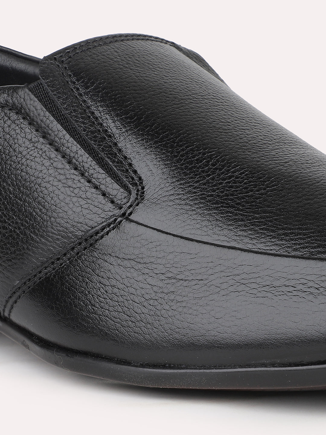 Men Black Textured Formal Slip-Ons Shoes