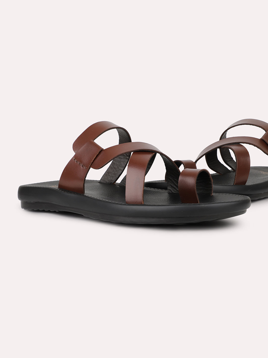 Men Brown Leather One Toe Comfort Sandals