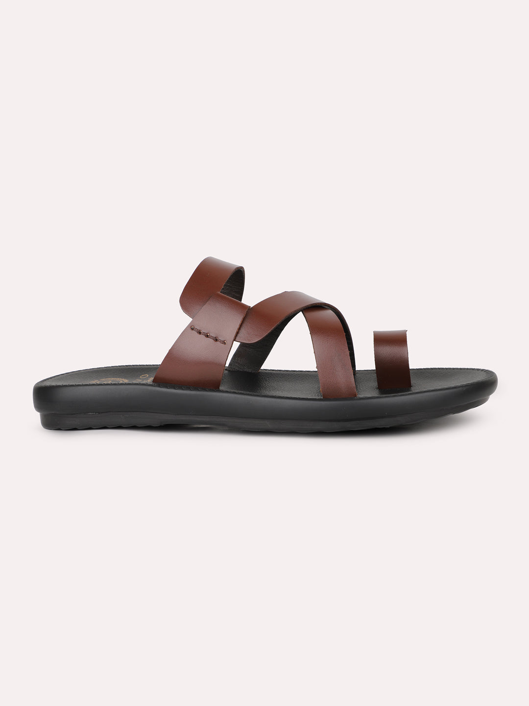 Men Brown Leather One Toe Comfort Sandals