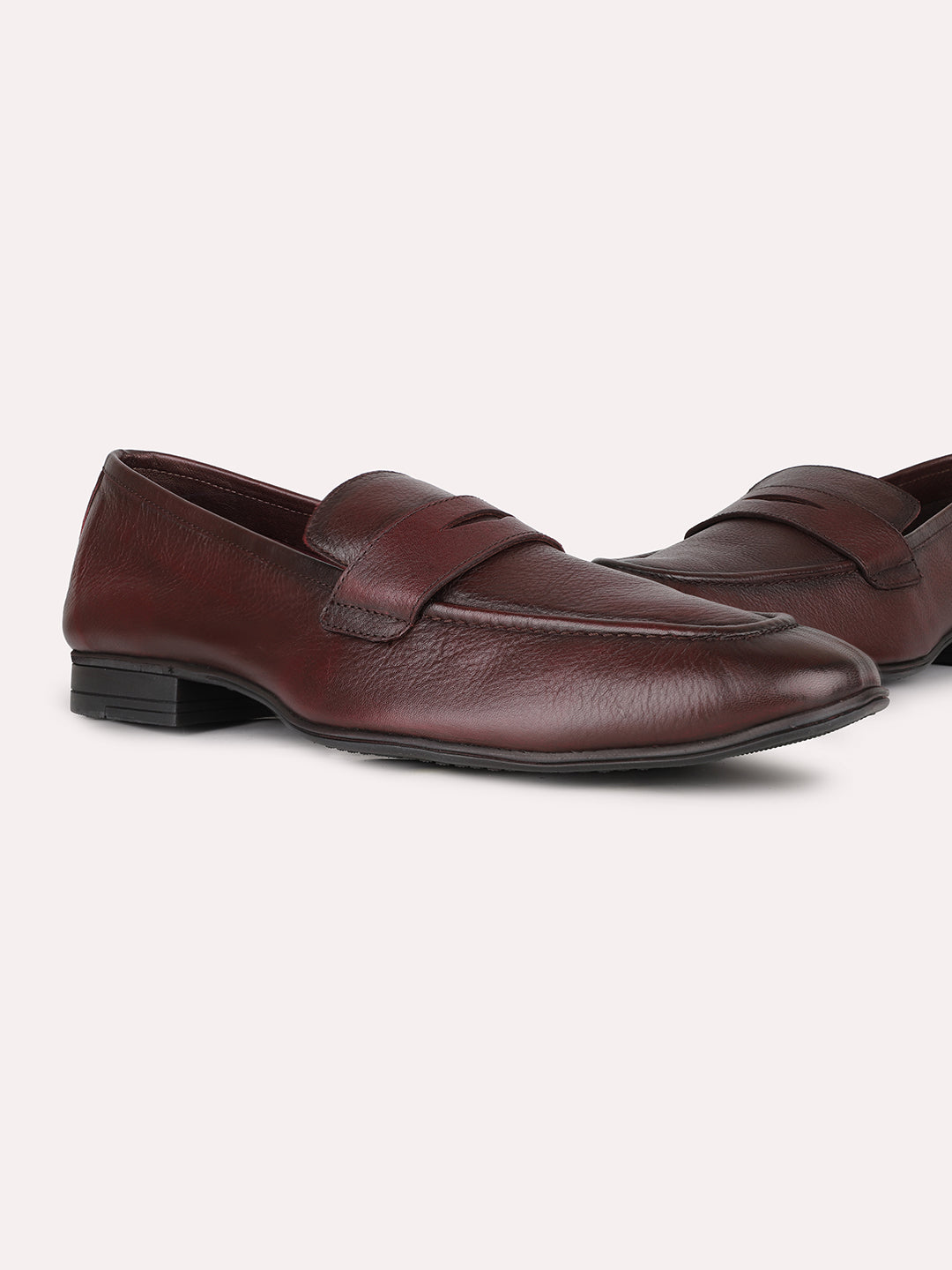 Mens Burgundy Formal Solid Pointed Toe Loafer Shoes