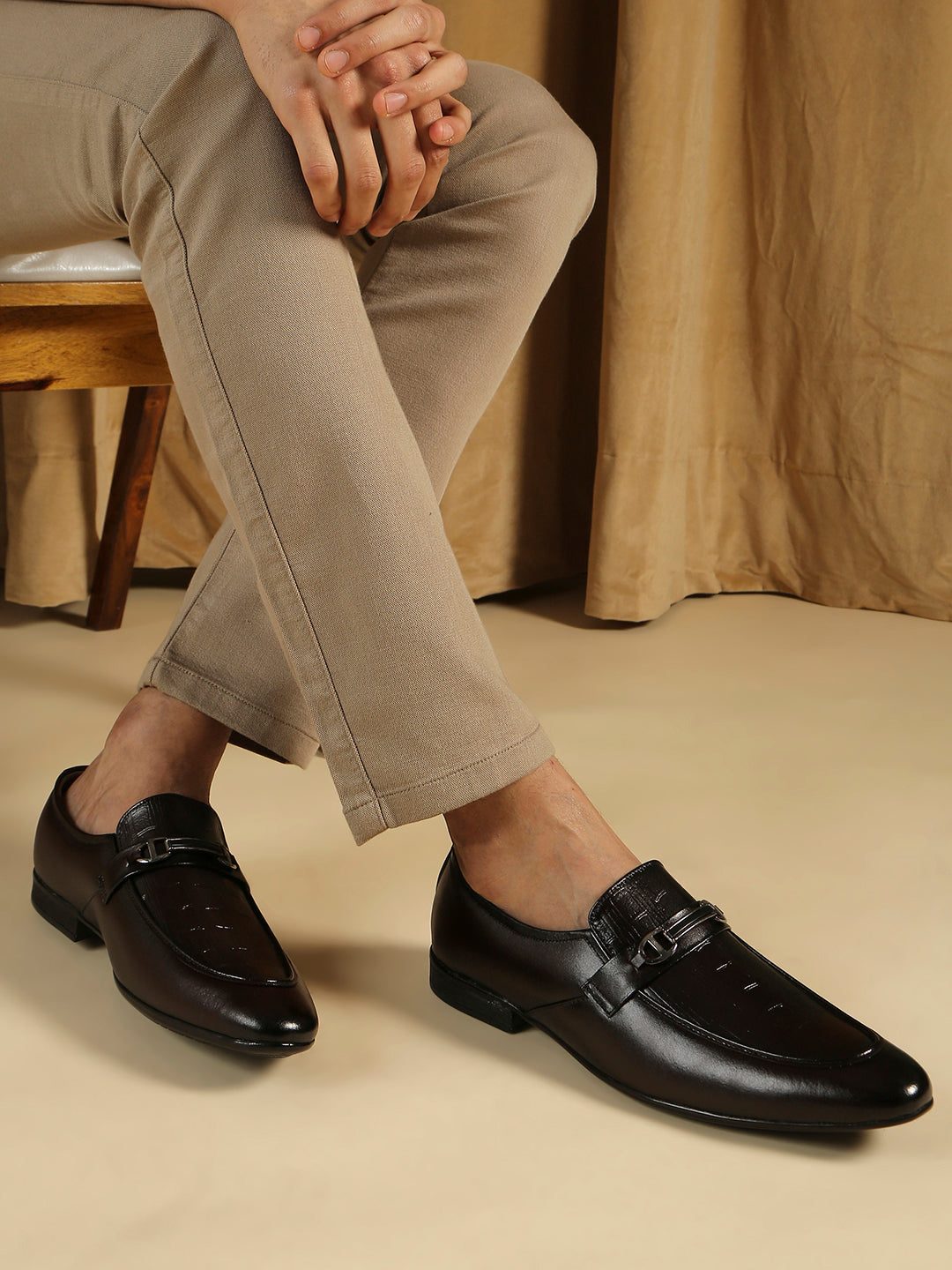 Mens Red Formal Solid Pointed Toe Loafer Shoes