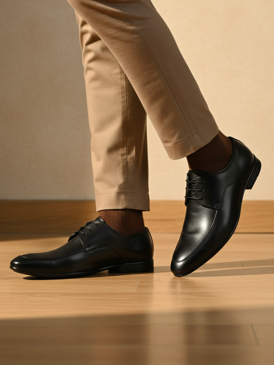 Mens Black Formal Solid Narrow Toe Derby Shoe