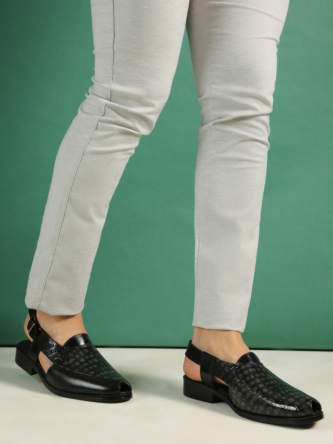 Mens Black Formal Solid Round Toe Sandals