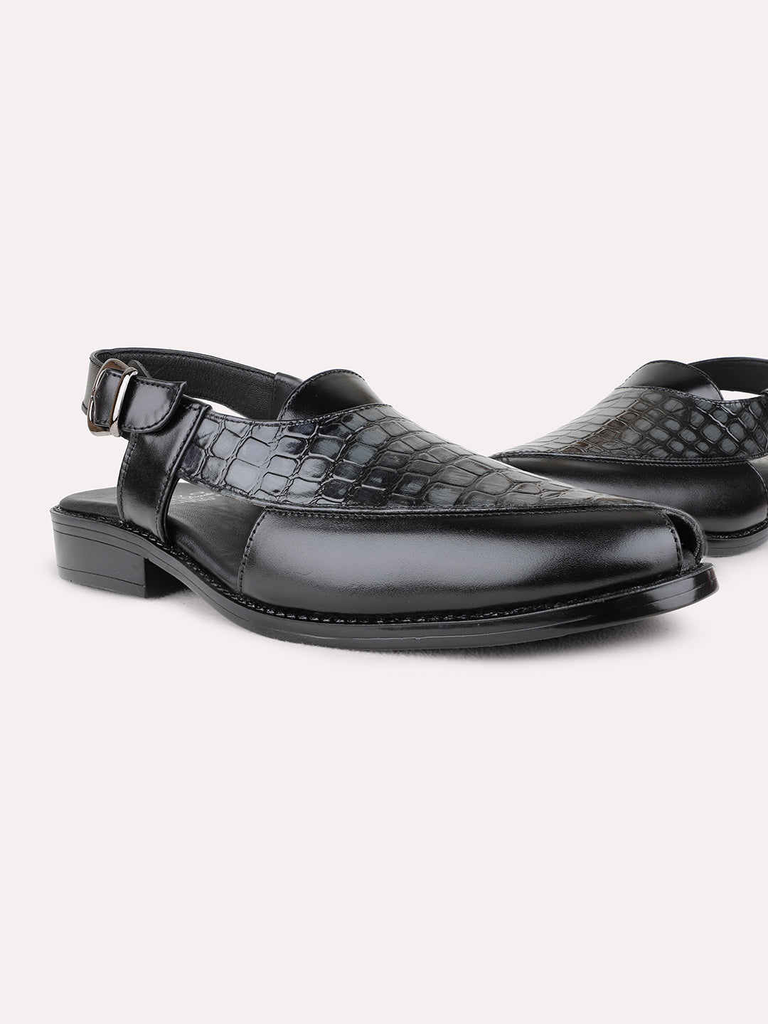 Mens Black Formal Solid Round Toe Sandals