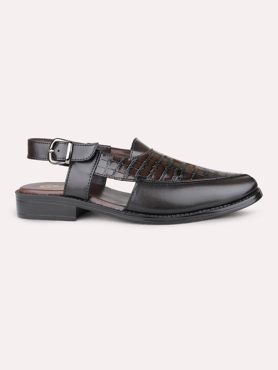 Mens Brown Formal Solid Round Toe Sandals