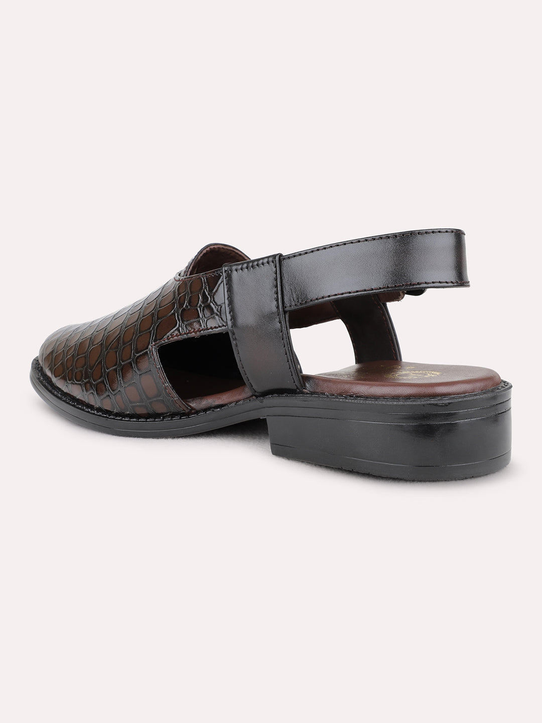 Mens Brown Formal Solid Round Toe Sandals