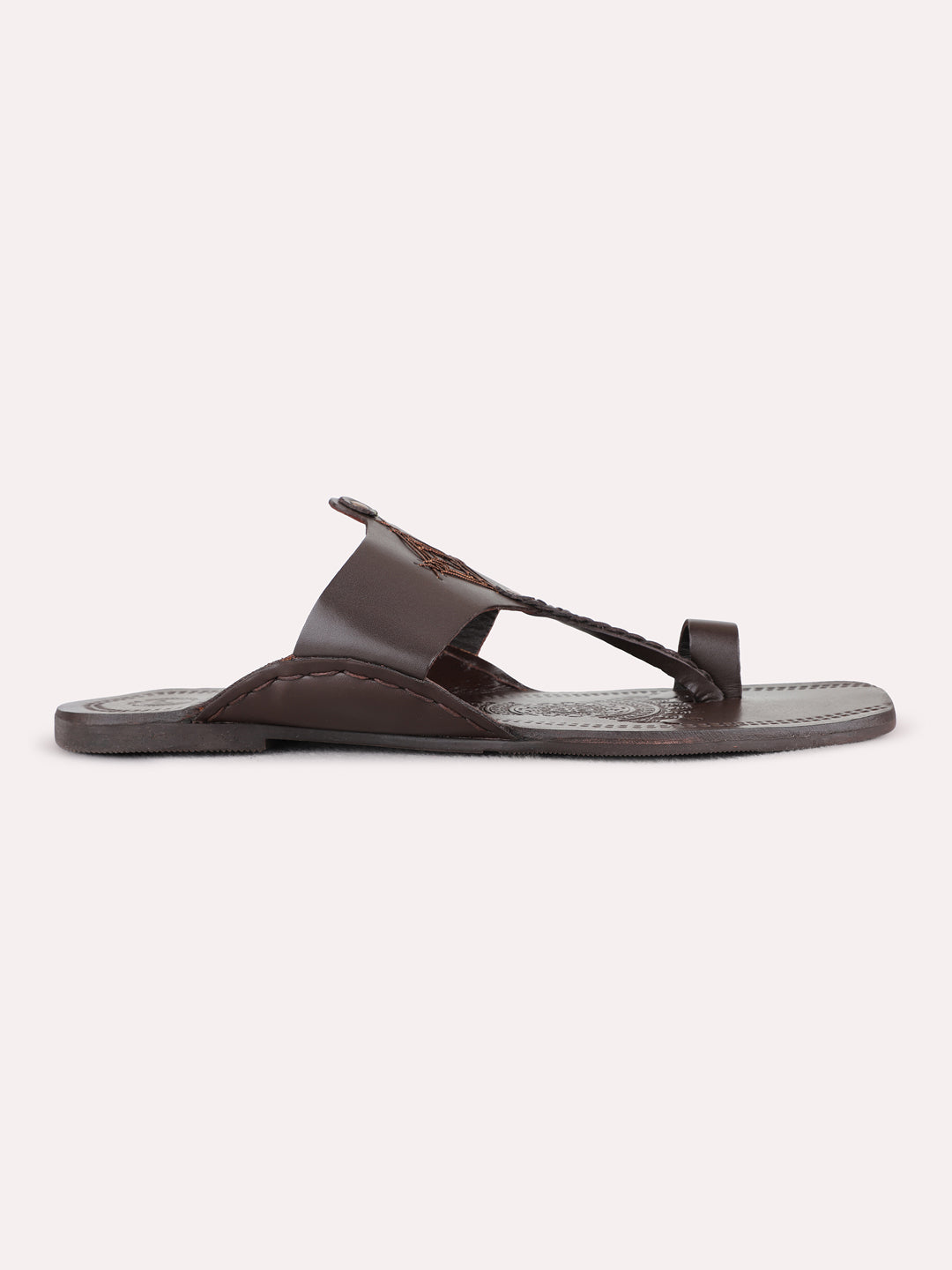 Mens Casual Brown One Toe Flat Slip-On Sandals