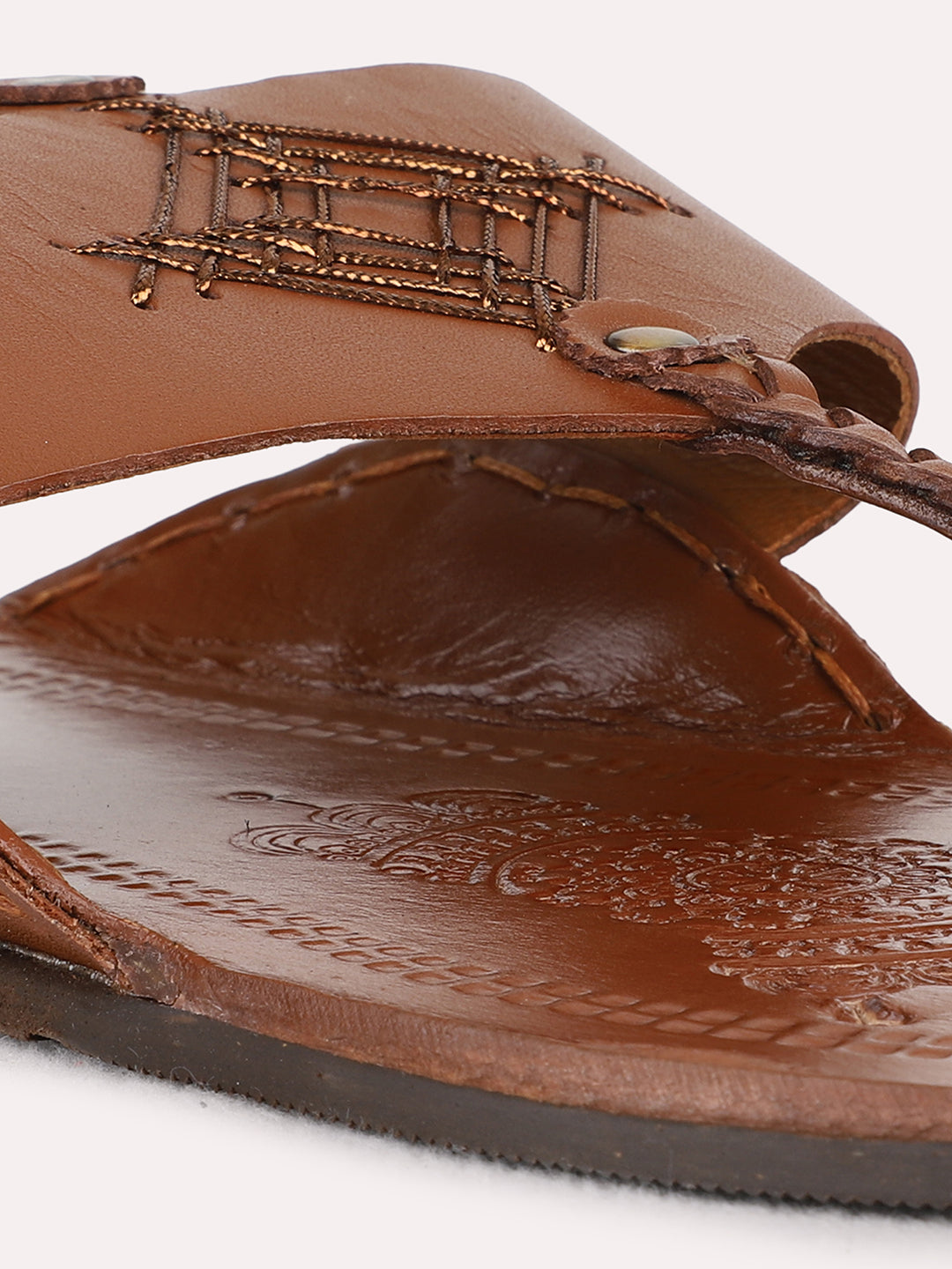 Mens Tan Casual One Toe Slip-On Sandals