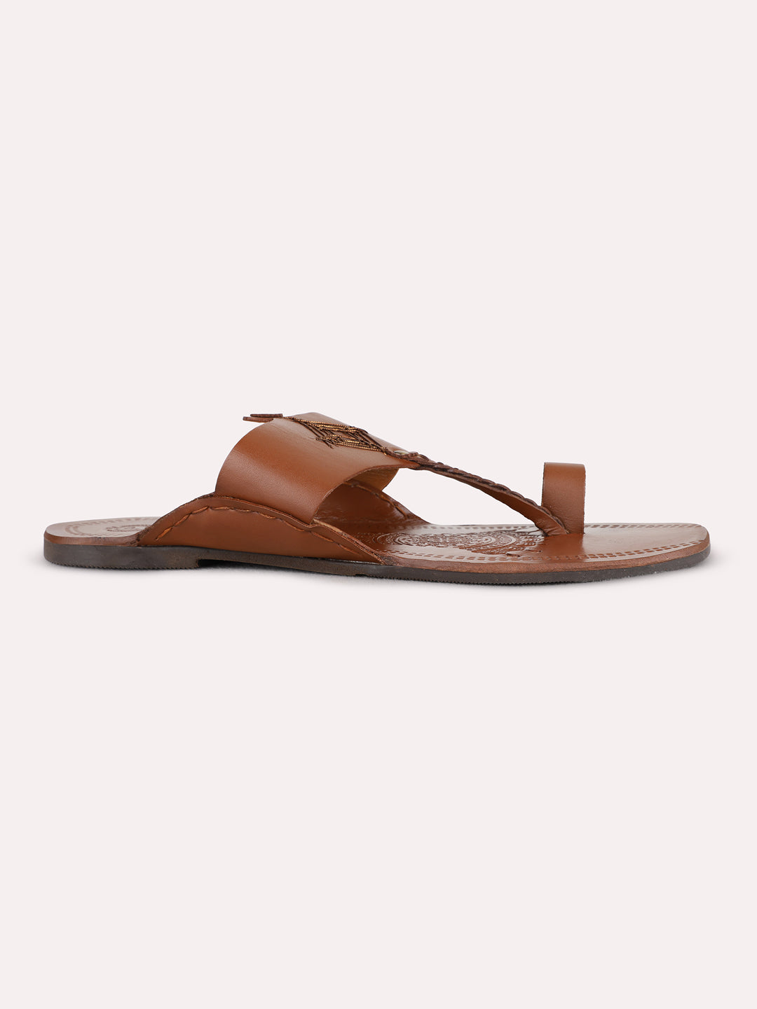 Mens Tan Casual One Toe Slip-On Sandals