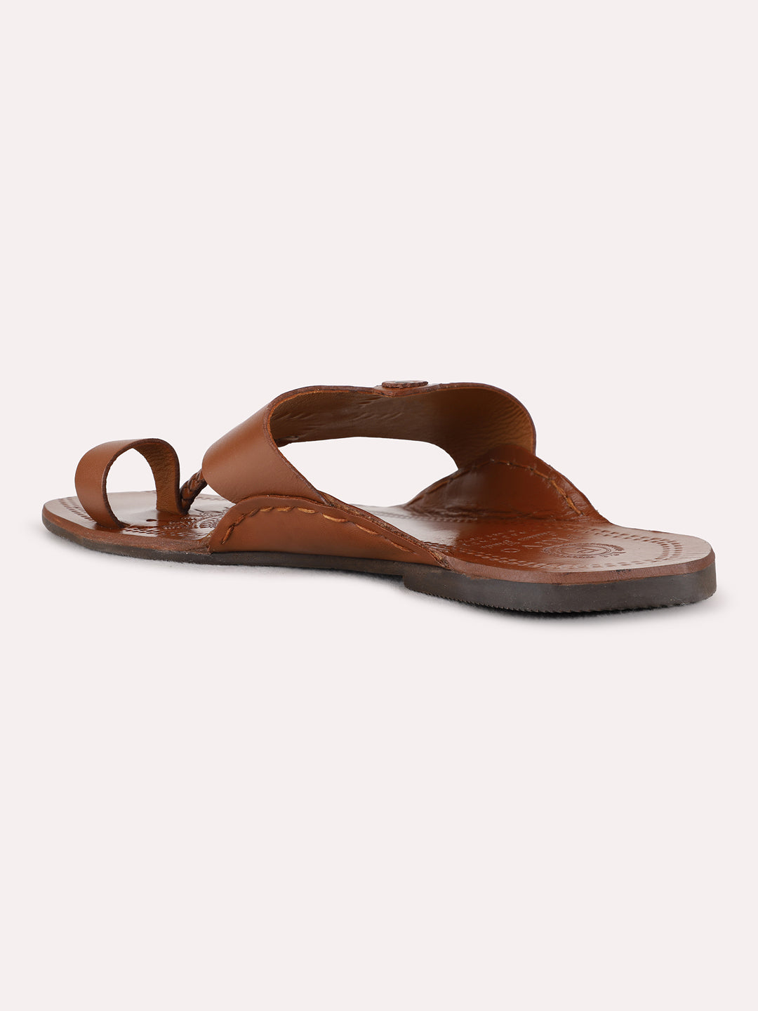 Mens Tan Casual One Toe Slip-On Sandals