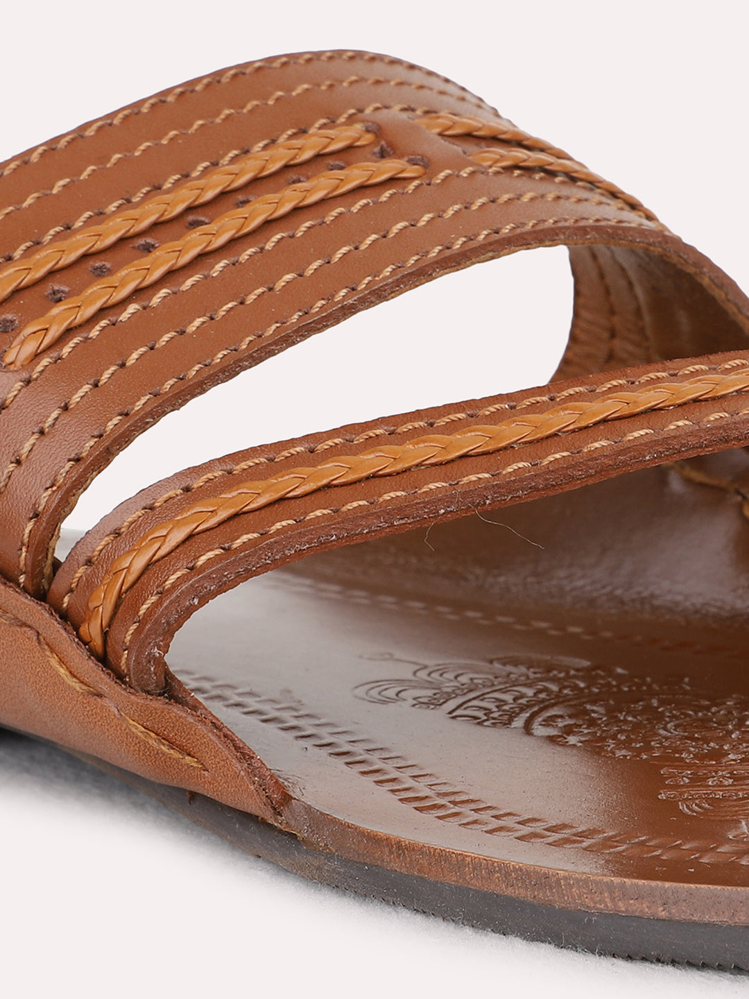 Mens Tan Casual One Toe Flat Slip-Ons