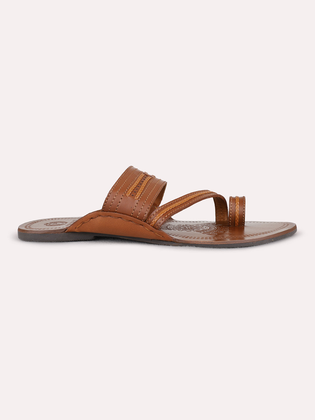 Mens Tan Casual One Toe Flat Slip-Ons