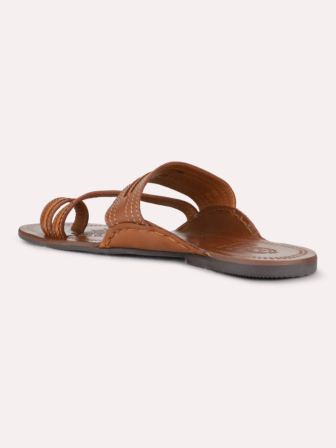 Mens Tan Casual One Toe Flat Slip-Ons
