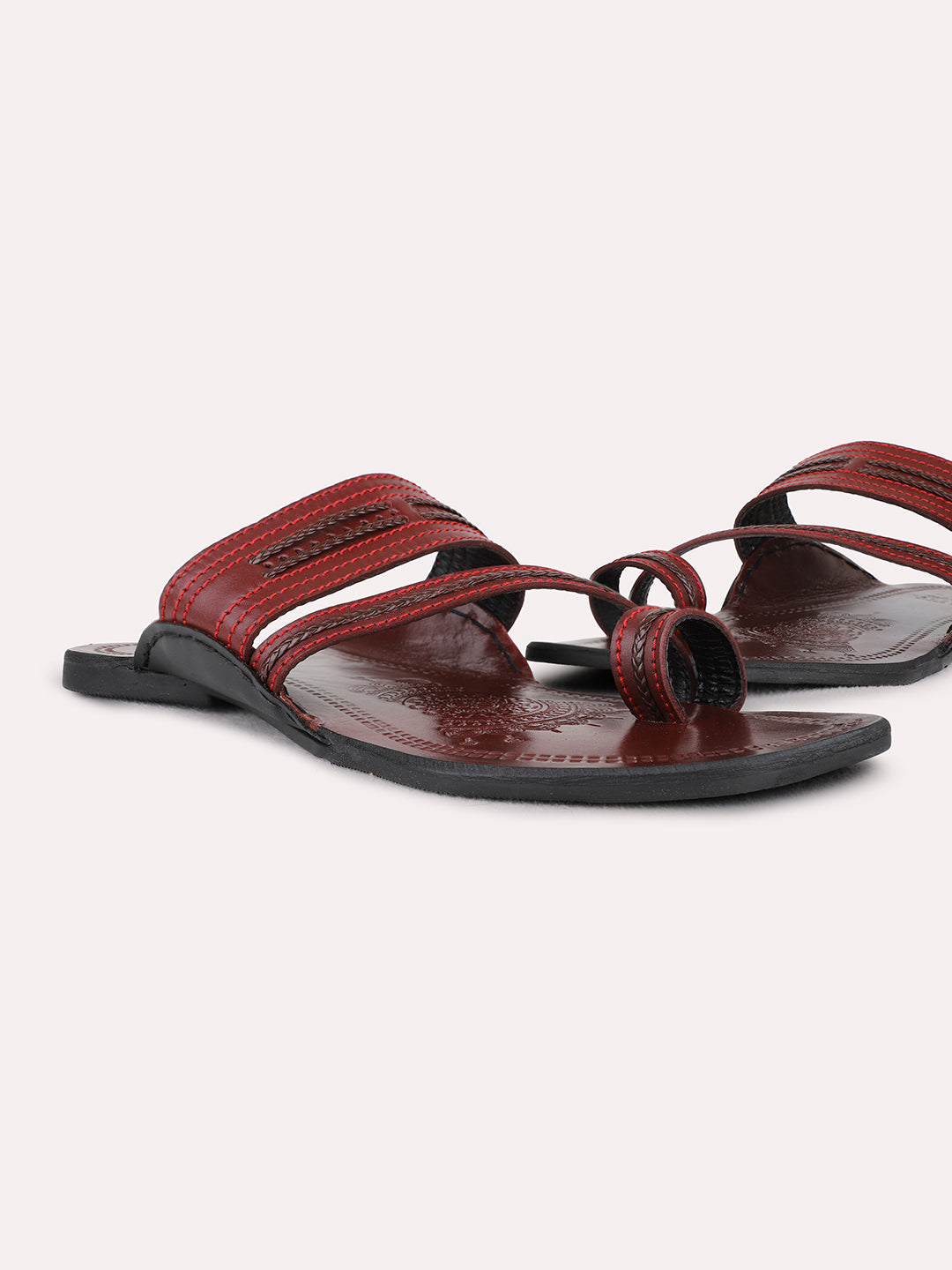 Mens Red Casual One Toe Flat Slip-On Sandals