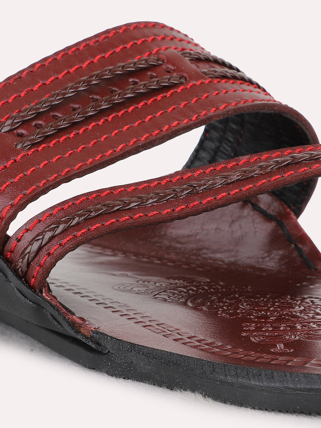 Mens Red Casual One Toe Flat Slip-On Sandals
