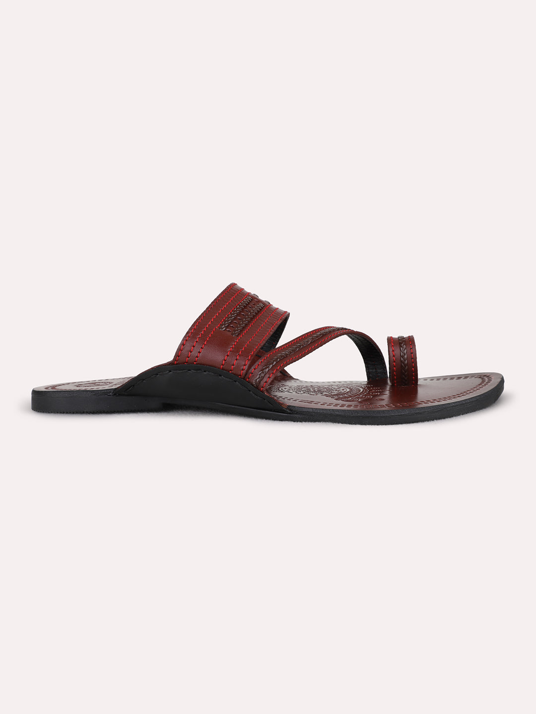 Mens Red Casual One Toe Flat Slip-On Sandals