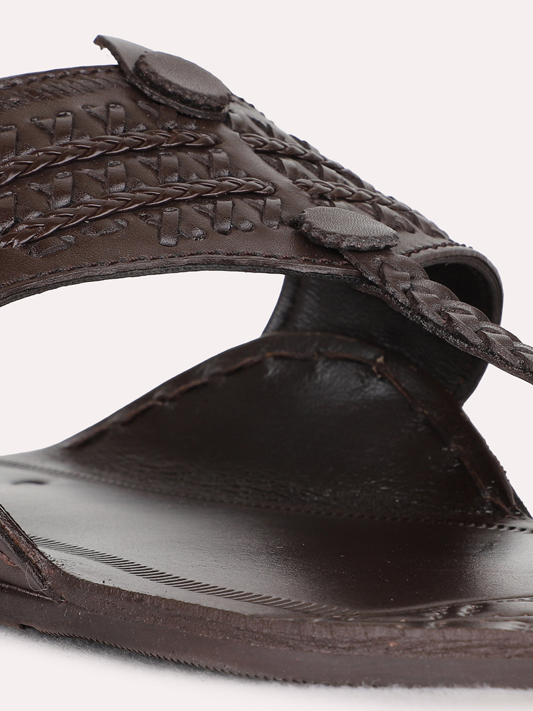 Mens Brown Casual Solid Pattern One Toe Flats Slip-On Sandals