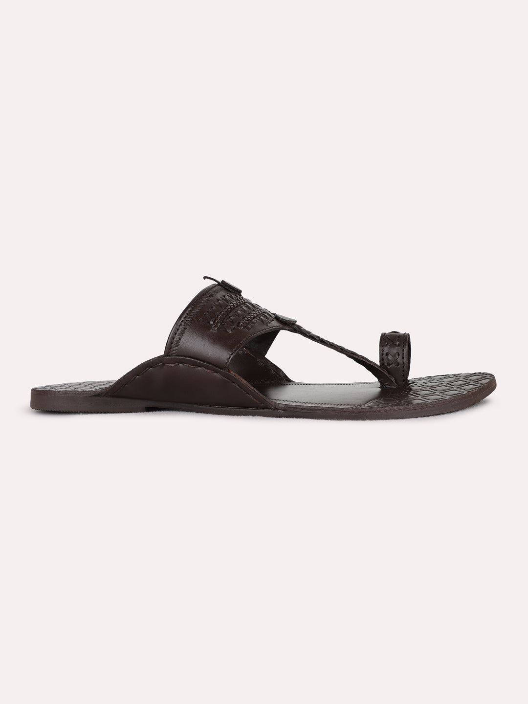 Mens Brown Casual Solid Pattern One Toe Flats Slip-On Sandals