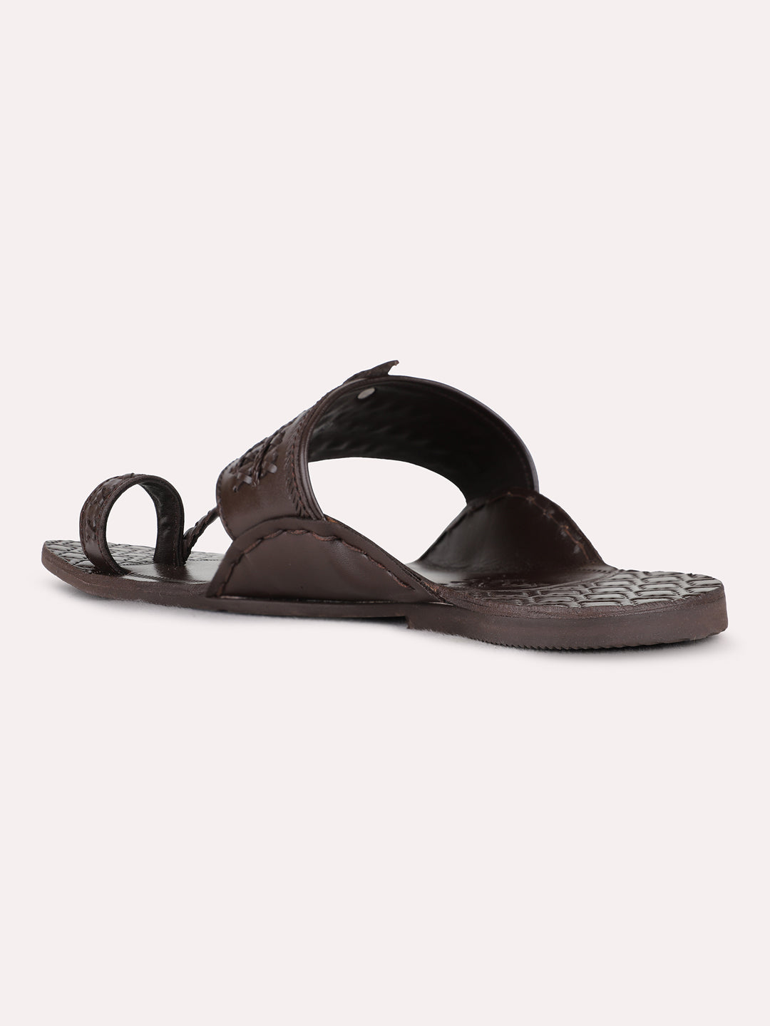 Mens Brown Casual Solid Pattern One Toe Flats Slip-On Sandals