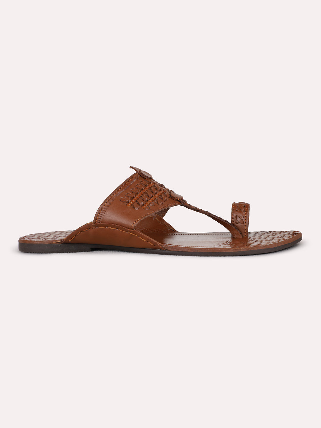 Mens Tan Casual Solid Pattern One Toe Flats Slip-On Sandals