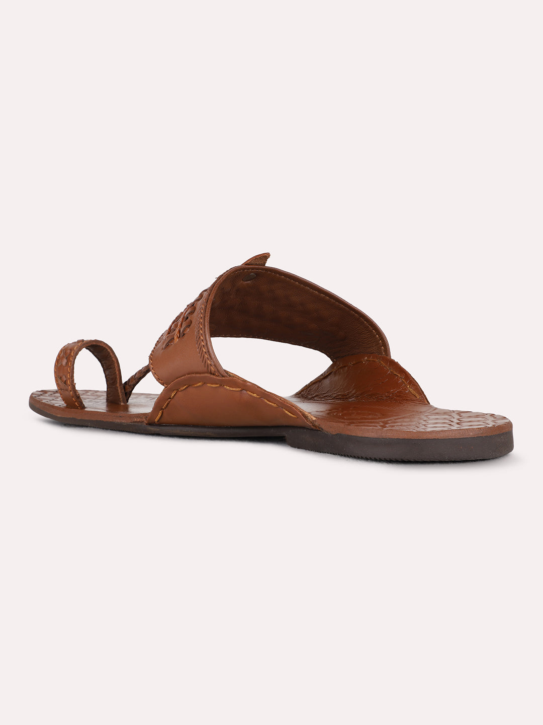 Mens Tan Casual Solid Pattern One Toe Flats Slip-On Sandals