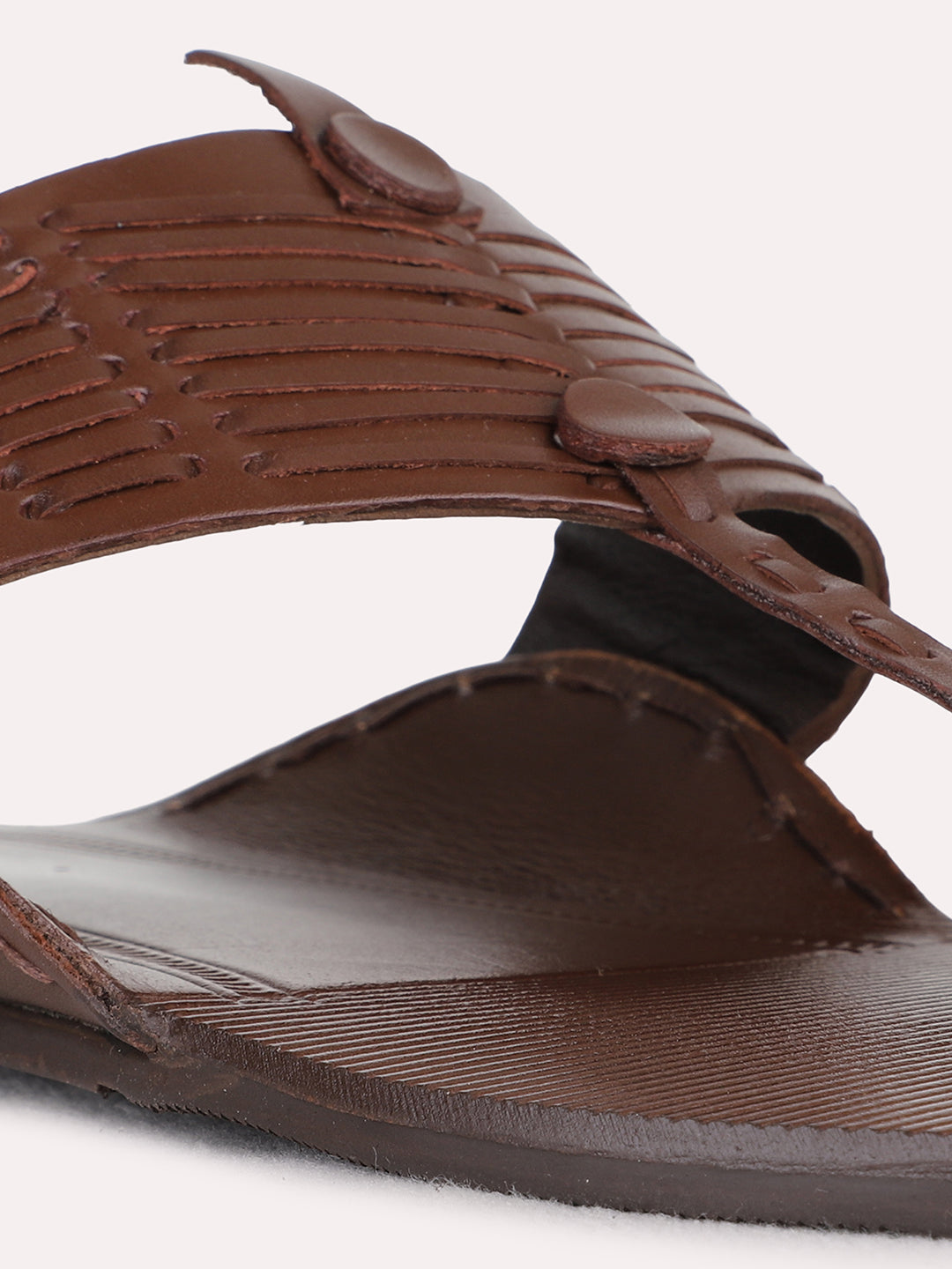 Mens Brown Casual Solid One Toe Flats Slip-On Sandals