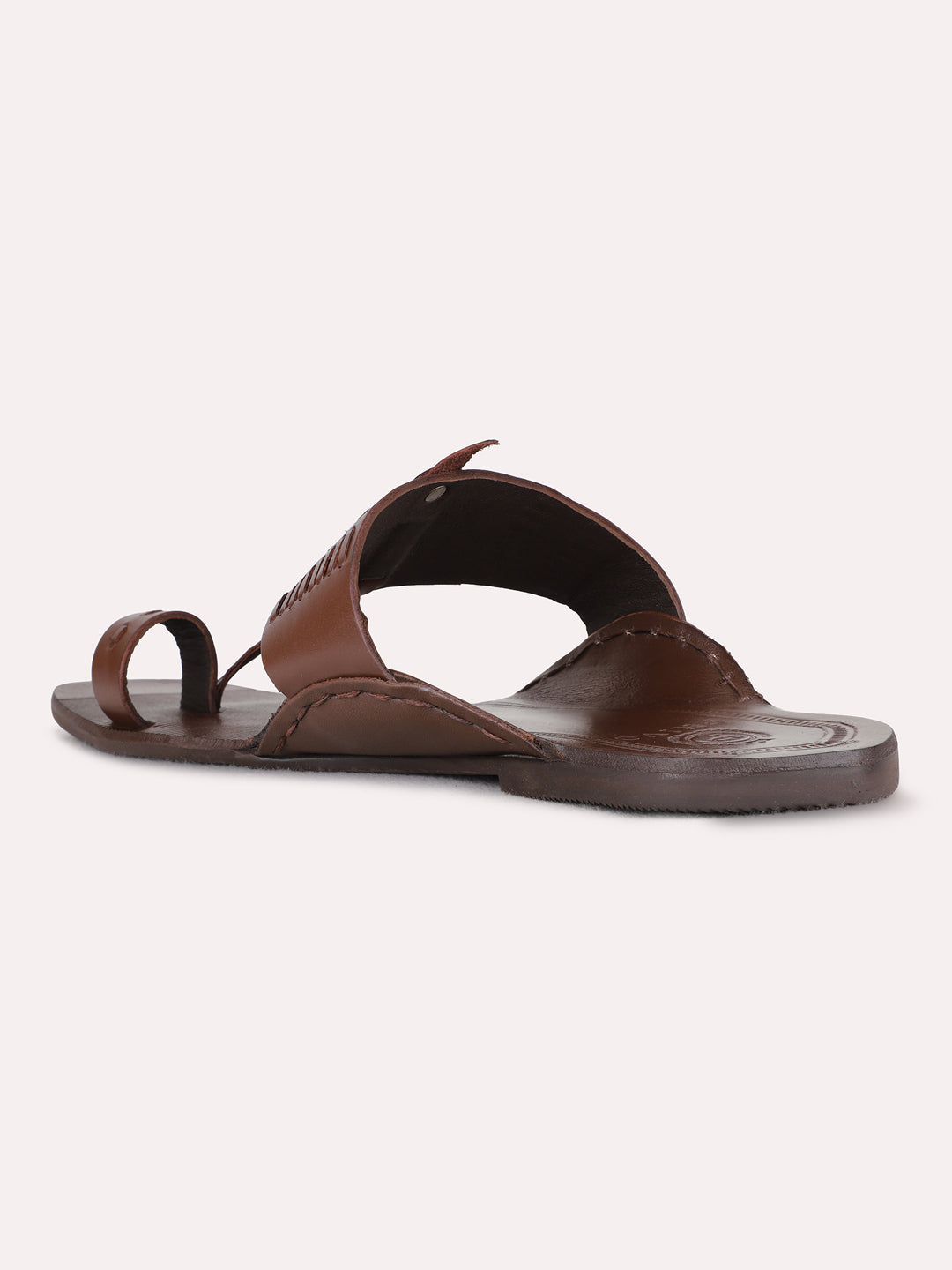 Mens Brown Casual Solid One Toe Flats Slip-On Sandals