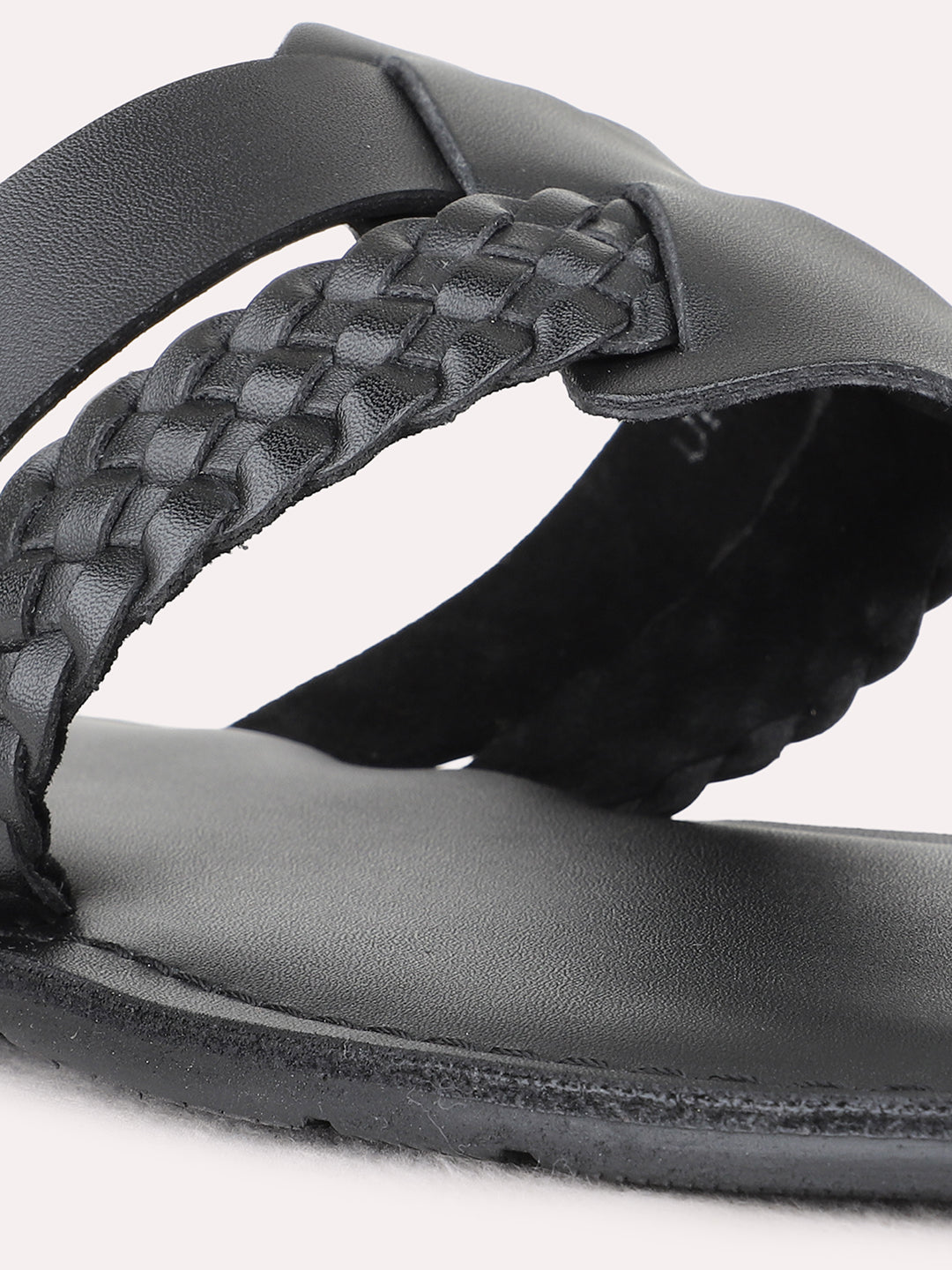 Mens Black Casual One Toe Slip-On Sandals