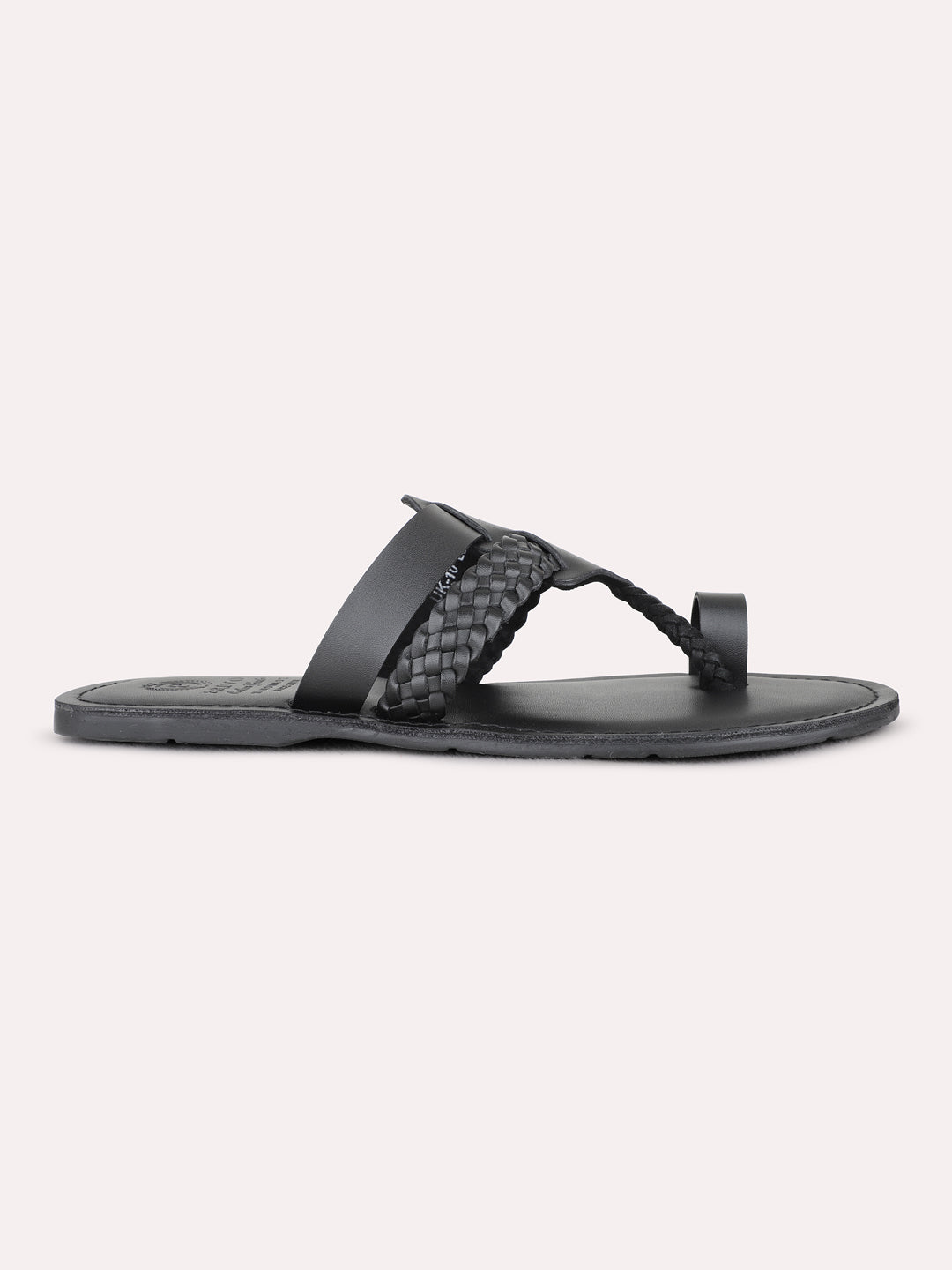 Mens Black Casual One Toe Slip-On Sandals