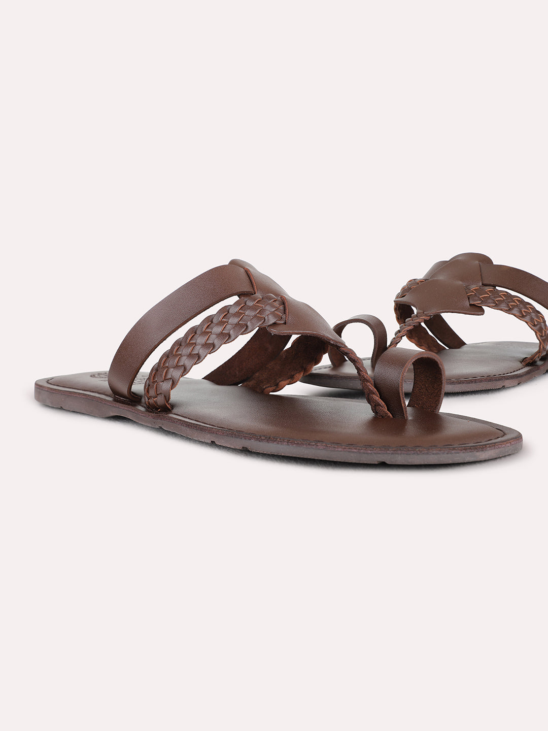 Mens Brown Casual One Toe Flat Slip-On Sandals