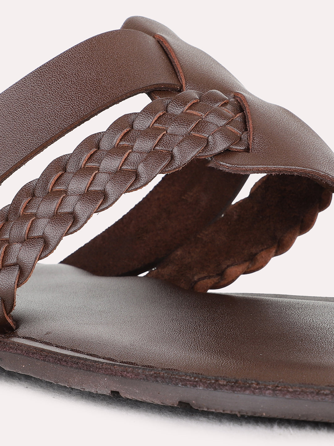 Mens Brown Casual One Toe Flat Slip-On Sandals