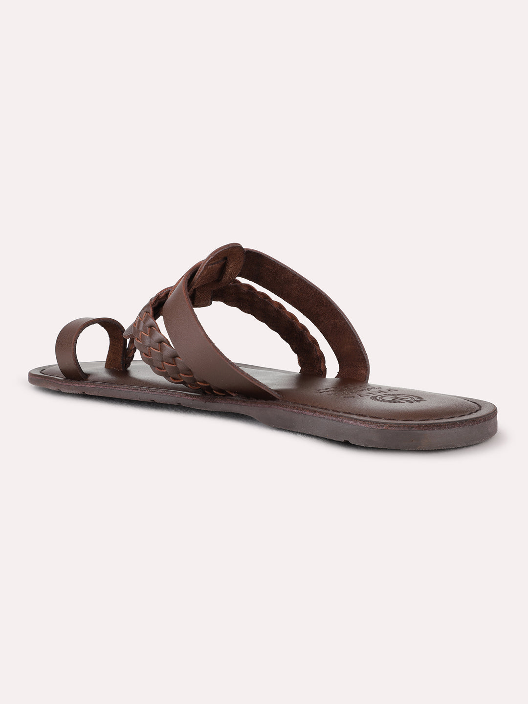 Mens Brown Casual One Toe Flat Slip-On Sandals