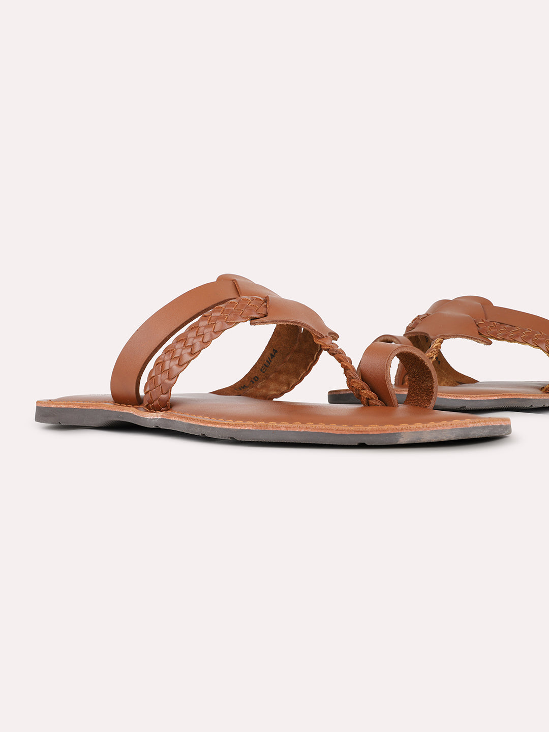 Mens Tan Casual Solid One Toe Slip-On Flats