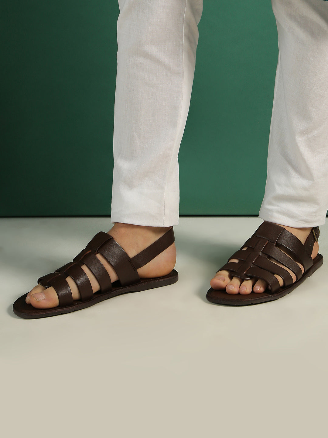 Mens Brown Casual Open Toe Flat Backstrap Sandals