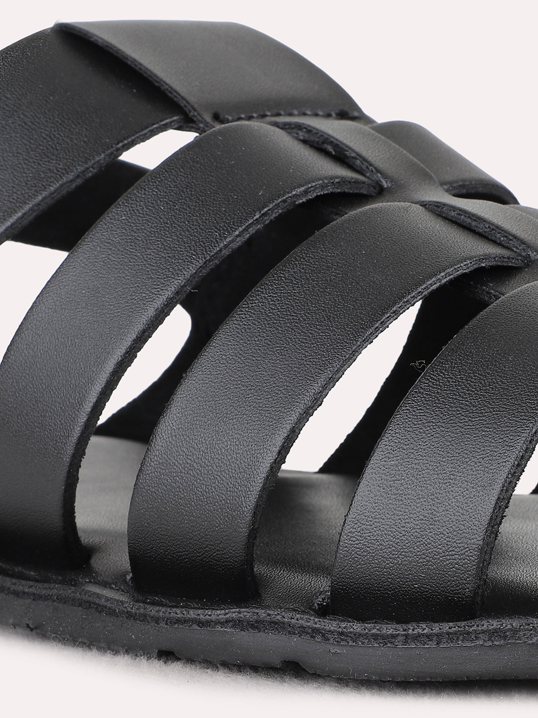 Mens Black Casual Open Toe Flat Backstrap Sandals