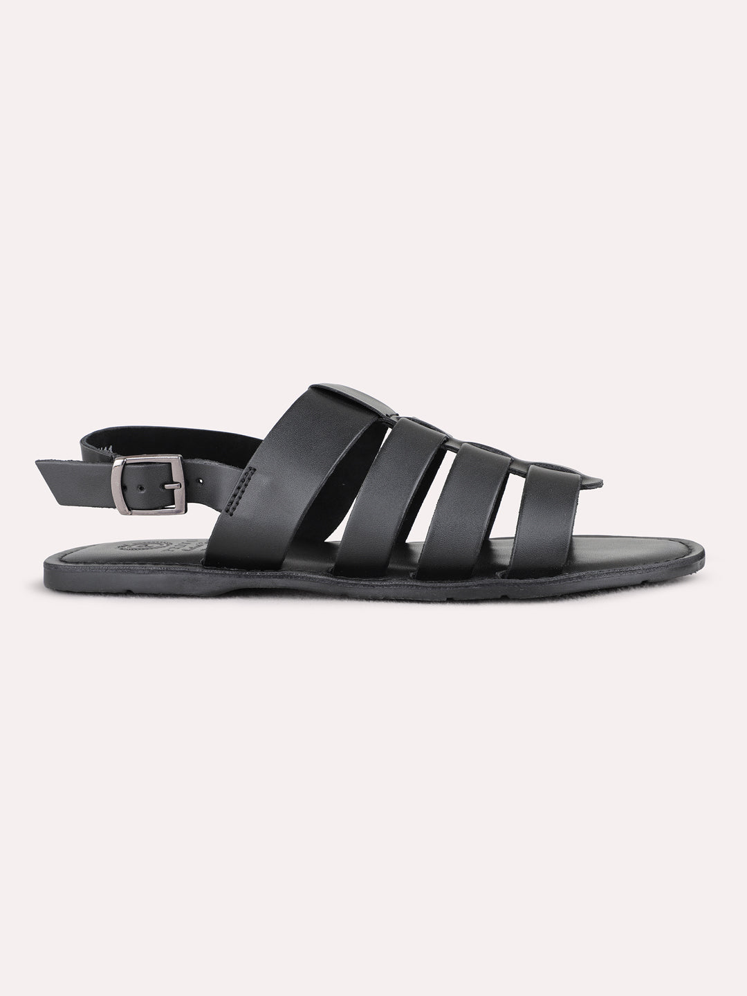 Mens Black Casual Open Toe Flat Backstrap Sandals