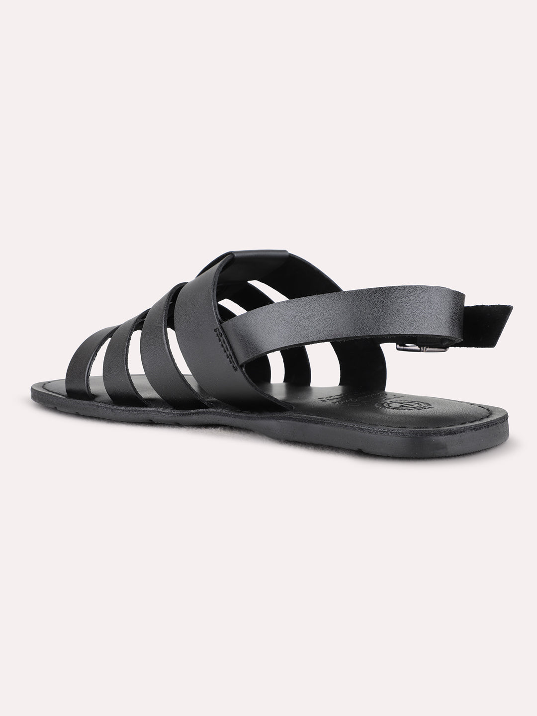 Mens Black Casual Open Toe Flat Backstrap Sandals
