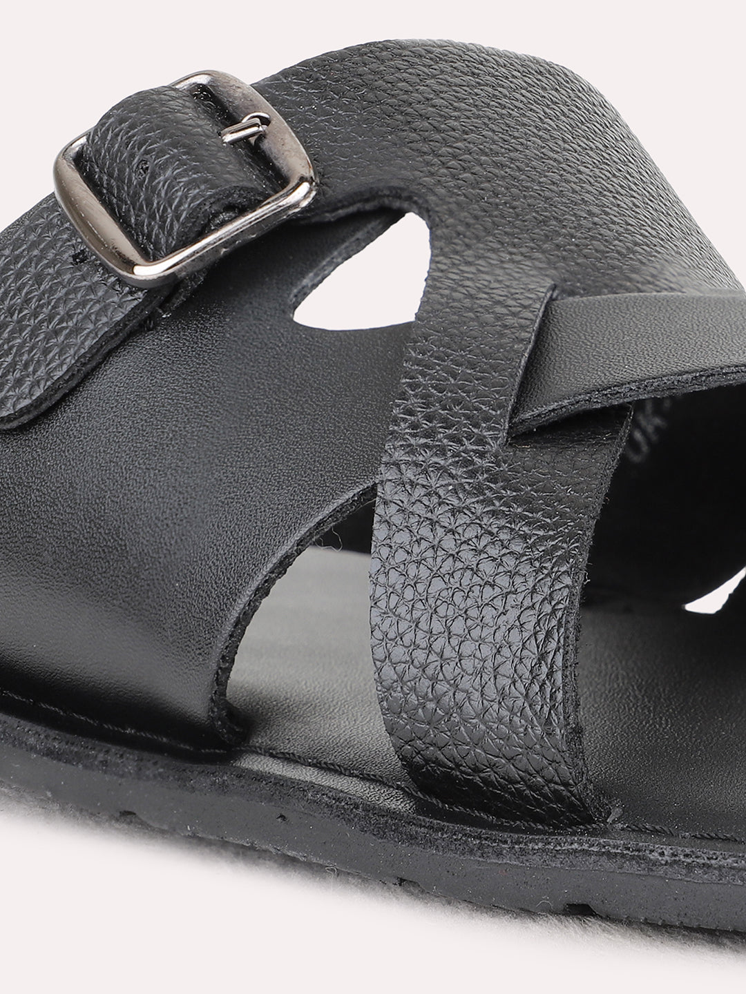 Mens Black Casual One Toe Flat Slip-On Sandals