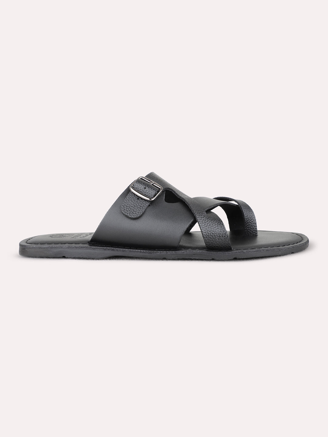 Mens Black Casual One Toe Flat Slip-On Sandals