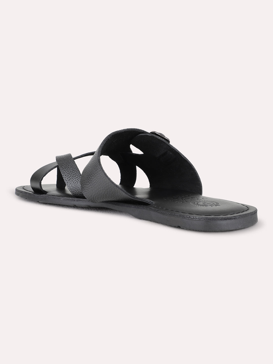 Mens Black Casual One Toe Flat Slip-On Sandals