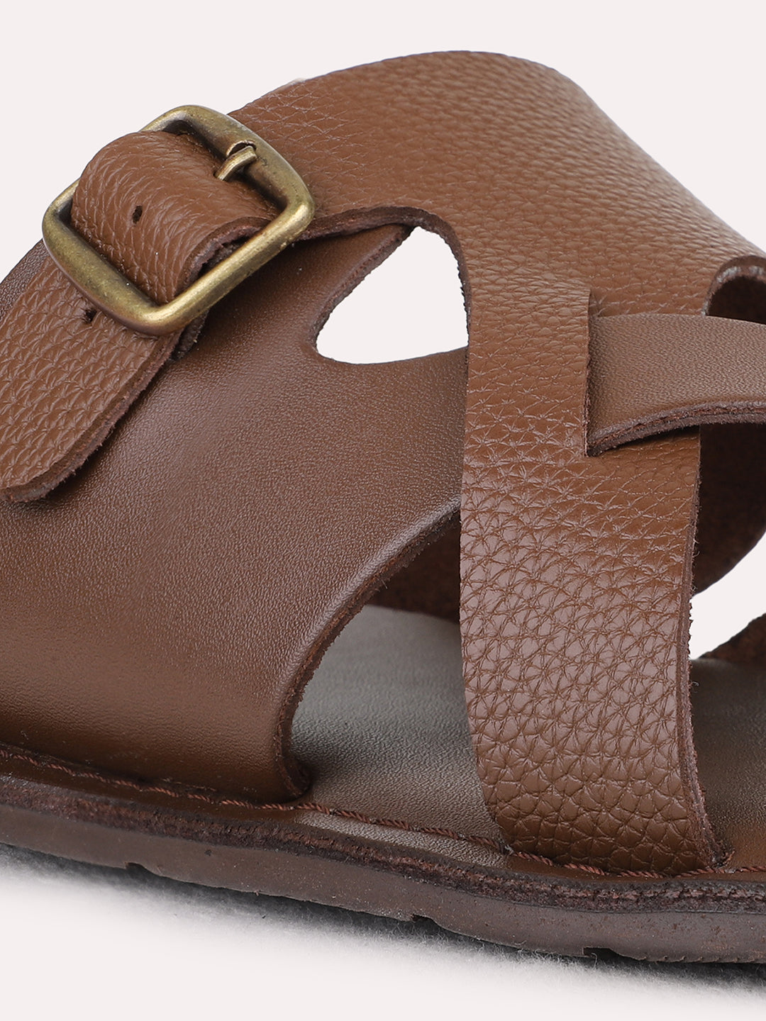 Mens Tan Casual One Toe Flat Slip-On Sandals