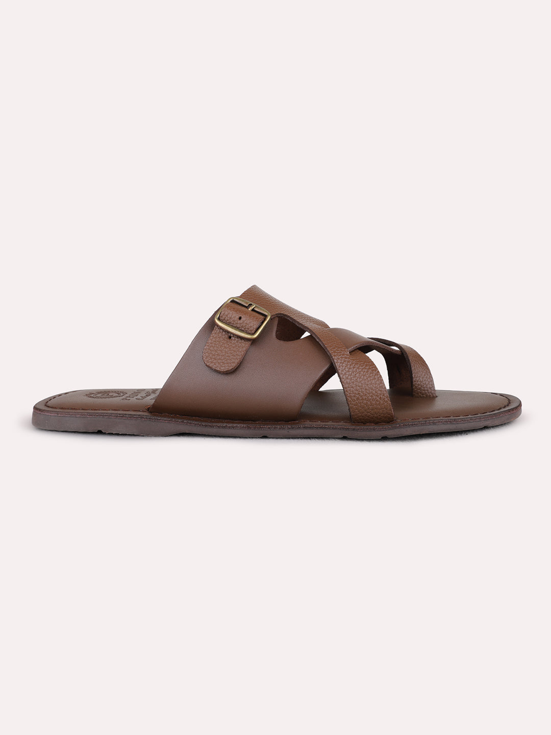 Mens Tan Casual One Toe Flat Slip-On Sandals