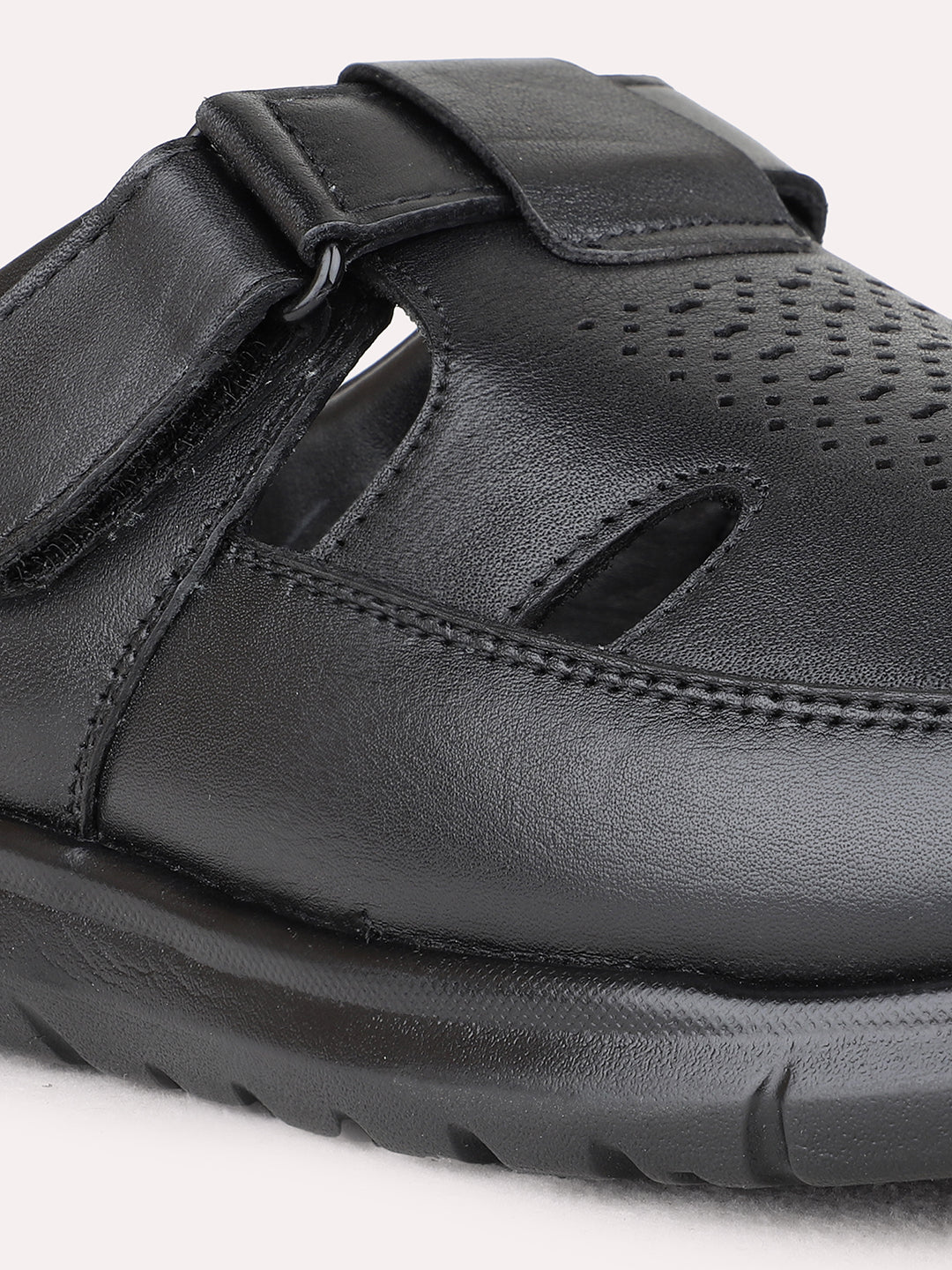 Mens Black Casual Solid Round Toe Sandals