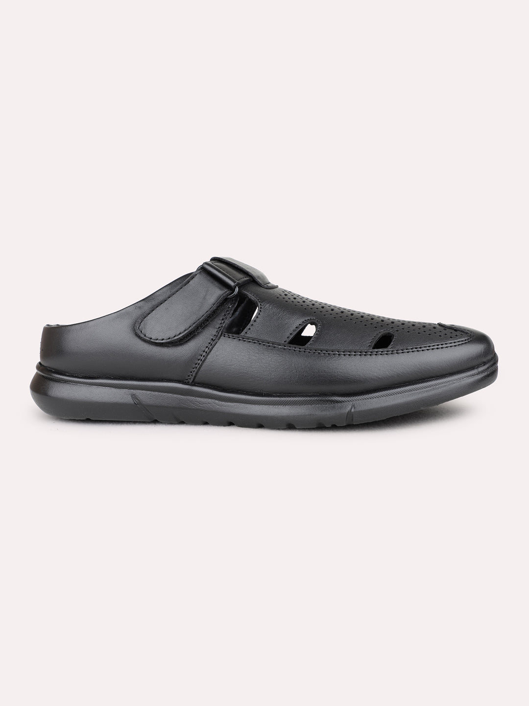 Mens Black Casual Solid Round Toe Sandals