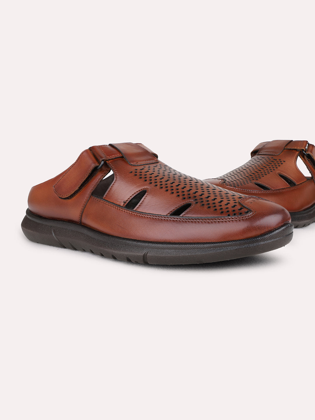 Mens Tan Casual Solid Round Toe Sandals