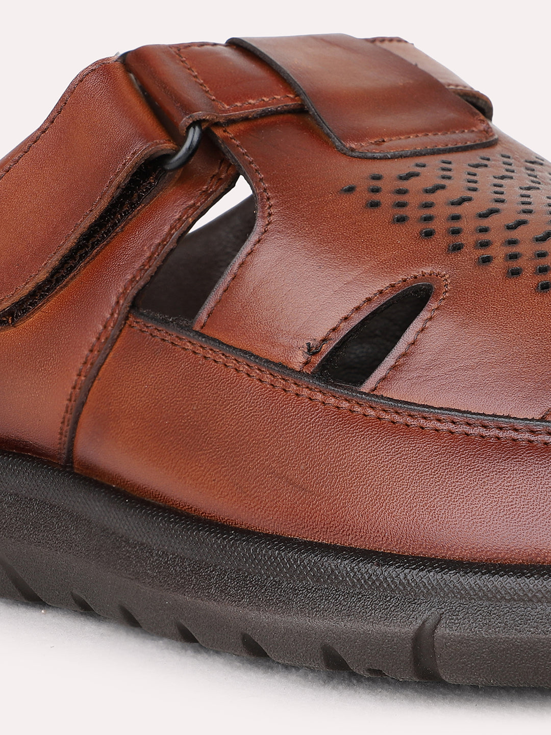 Mens Tan Casual Solid Round Toe Sandals