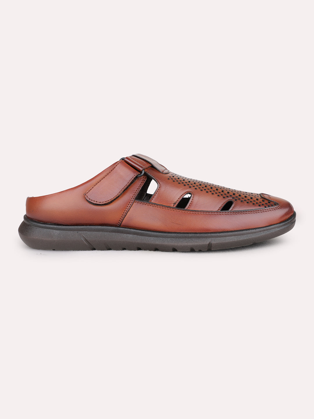 Mens Tan Casual Solid Round Toe Sandals