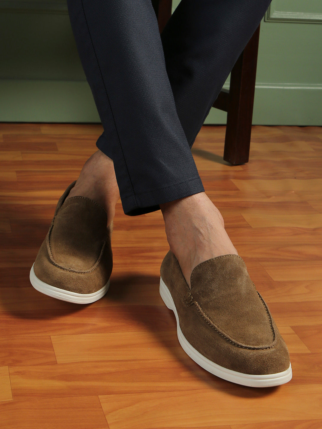 Mens Taupe Casual Printed Round Toe Loafer Shoes