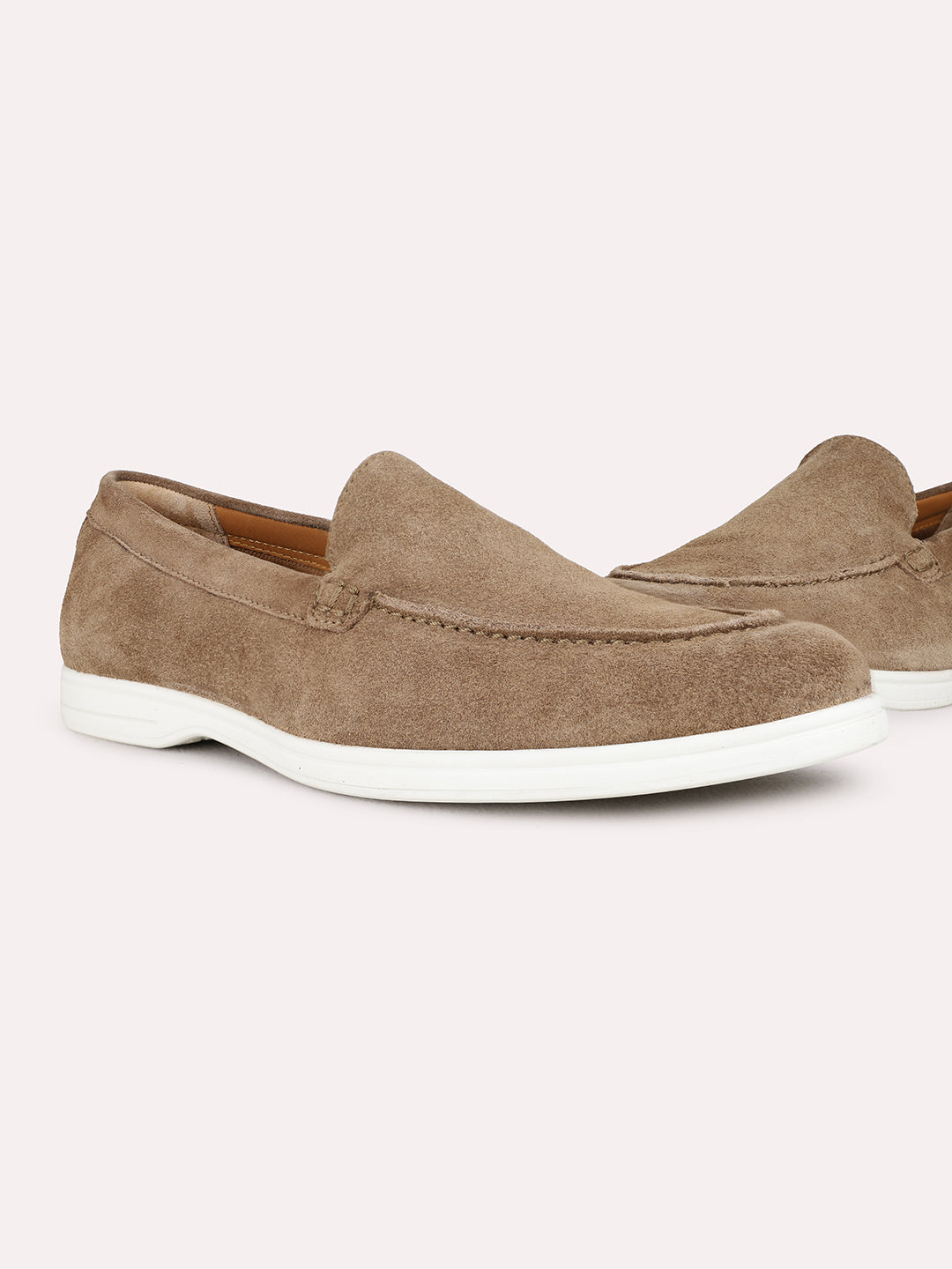Mens Taupe Casual Printed Round Toe Loafer Shoes