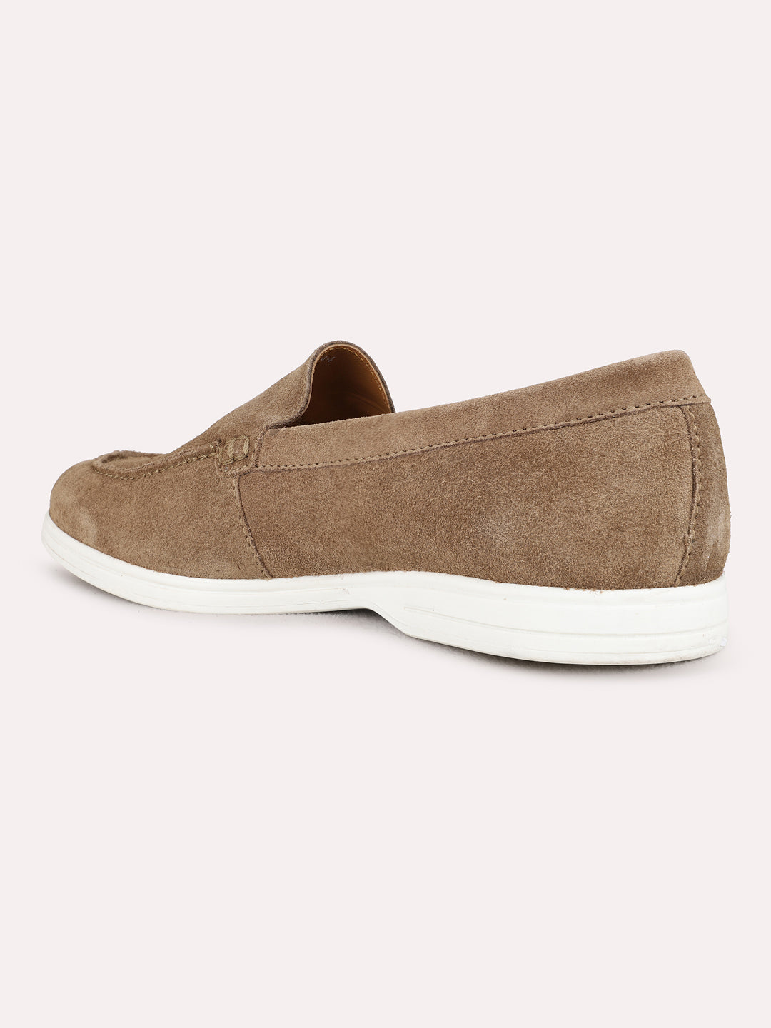 Mens Taupe Casual Printed Round Toe Loafer Shoes